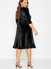 Yours Curve Black Velvet Key Hole Dress - Image 2 of 4