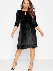 Yours Curve Black Velvet Key Hole Dress - Image 3 of 4
