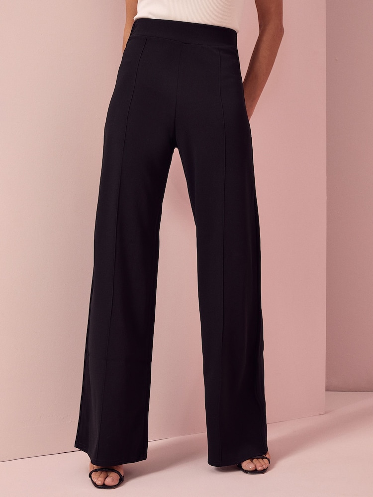 Lipsy Black Twill High Waist Wide Leg Tailored Trousers - Image 1 of 4