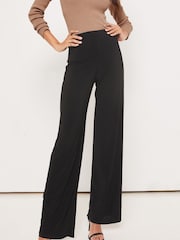 Lipsy Black Twill Petite High Waist Wide Leg Tailored Trousers - Image 1 of 4