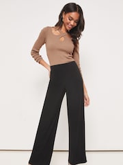 Lipsy Black Twill Petite High Waist Wide Leg Tailored Trousers - Image 3 of 4