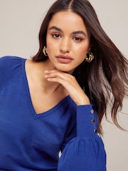 Friends Like These Blue Long Sleeve V Neck Jumper Dress - Image 4 of 4
