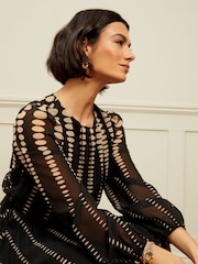 Love & Roses Mono Spot Printed Belted Pleated Long Sleeve Midi Dress - Image 2 of 4