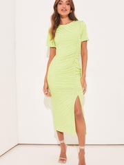 Lipsy Lime Zebra Jersey Short Sleeve Ruched Split Midi Dress - Image 1 of 4