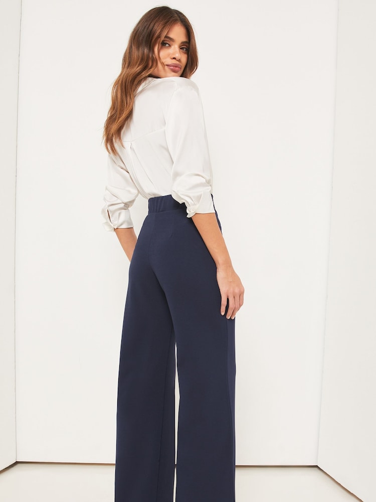 Lipsy Navy Blue High Waist Wide Leg Tailored Trousers - Image 1 of 4 Lipsy Navy Blue High Waist Wide Leg Tailored Trousers - Image 1 of 4