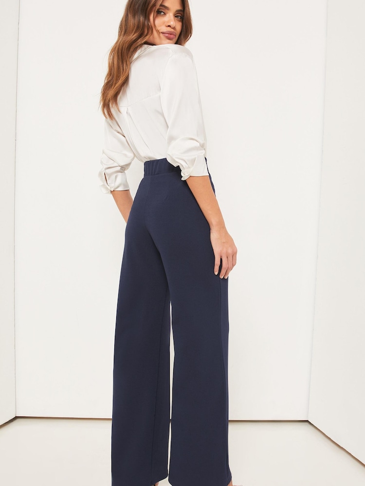 Lipsy Navy Blue High Waist Wide Leg Tailored Trousers - Image 2 of 4 Lipsy Navy Blue High Waist Wide Leg Tailored Trousers - Image 2 of 4
