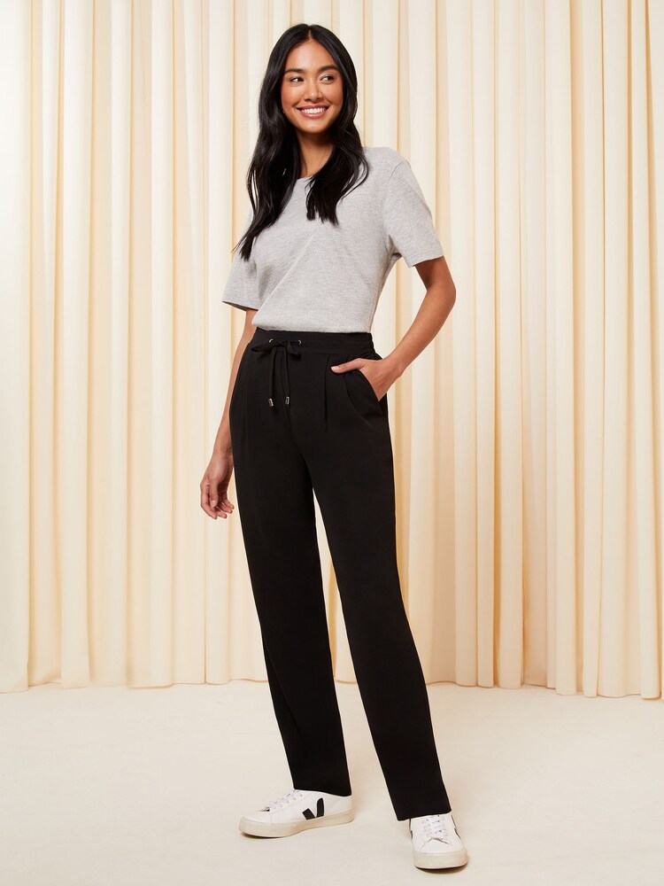 Friends Like These Black Tie Waist Smart Tailored Jogger - Image 1 of 4 Friends Like These Black Tie Waist Smart Tailored Jogger - Image 1 of 4