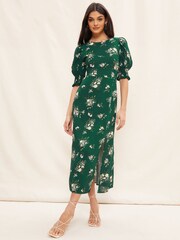 Friends Like These Green Puff Sleeve Split Midi Dress - Image 3 of 4