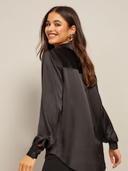 Friends Like These Black Satin Button Through Shirt - Image 2 of 4