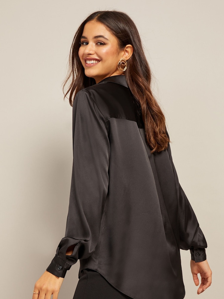 Friends Like These Black Satin Button Through Shirt - Image 2 of 4