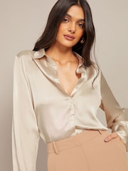 Friends Like These Champagne Gold Satin Button Through Shirt - Image 1 of 4