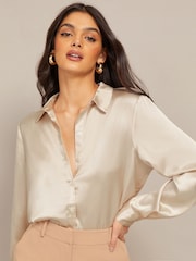 Friends Like These Champagne Gold Satin Button Through Shirt - Image 4 of 4