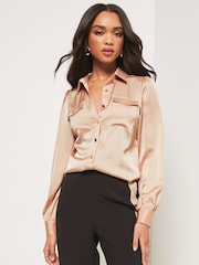 Lipsy Champagne Front Pocket Button Through Shirt - Image 1 of 4