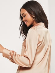 Lipsy Champagne Front Pocket Button Through Shirt - Image 2 of 4