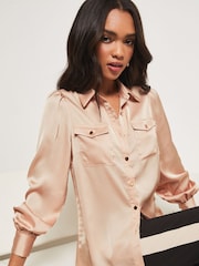 Lipsy Champagne Front Pocket Button Through Shirt - Image 4 of 4