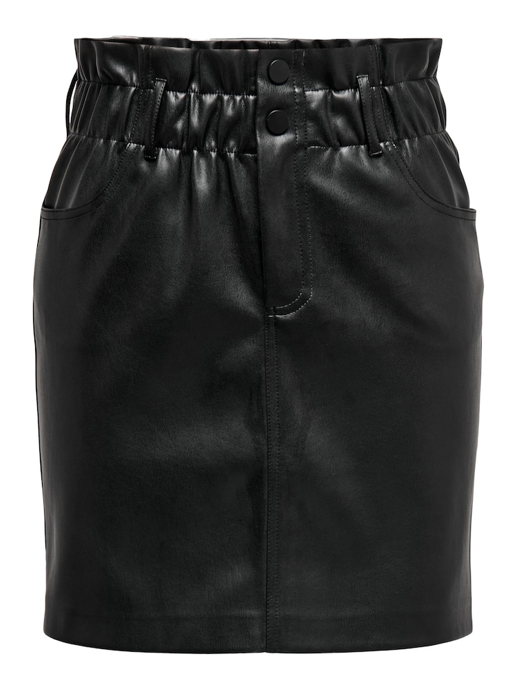 ONLY Black PU Faux Leather Paperbag Waist Skirt - Image 5 of 5