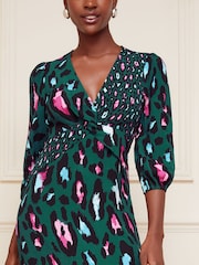 Love & Roses Green Animal Petite V Neck Twist Front Long Sleeve Midi Dress - Image 2 of 4