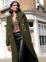 Love & Roses Khaki Green Premium Military Long Line Trench Coat - Image 1 of 4