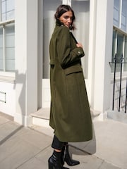 Love & Roses Khaki Green Premium Military Long Line Trench Coat - Image 3 of 4