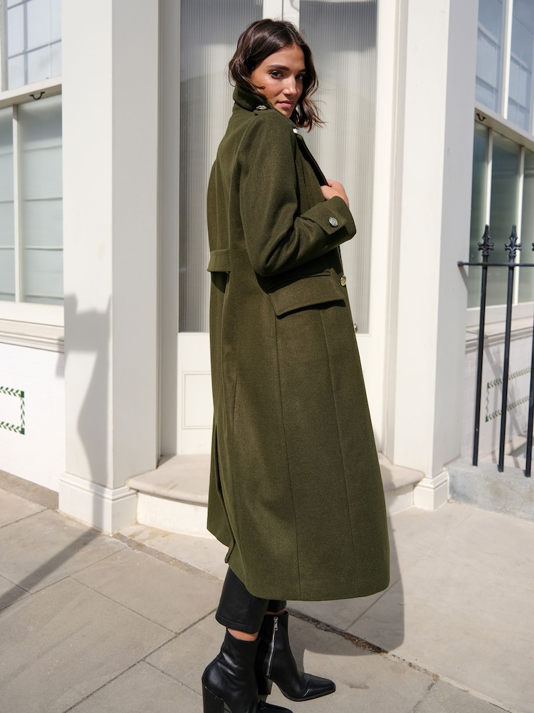 Love & Roses Khaki Green Premium Military Long Line Trench Coat - Image 3 of 4
