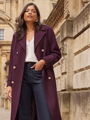 Love & Roses Purple Premium Military Long Line Trench Coat - Image 1 of 4