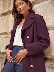 Love & Roses Purple Premium Military Long Line Trench Coat - Image 2 of 4