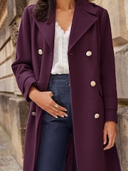 Love & Roses Purple Premium Military Long Line Trench Coat - Image 4 of 4