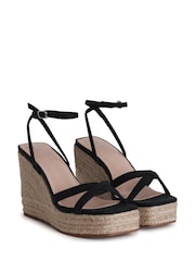 Linzi Black Desta Rope Platform Wedge With Cross Over Front Straps - Image 3 of 4