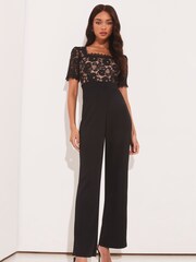 Lipsy Spitzenoverall mit quadratischem Ausschnitt und weitem Bein für den Sommer​​​​​​​ - Bild 1 von 4