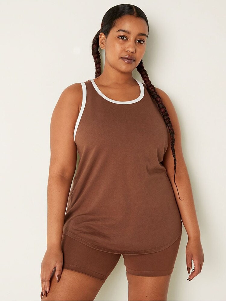 Victoria's Secret PINK Soft Cappuccino Brown Everyday Ringer Tank - Image 1 of 1 Victoria's Secret PINK Soft Cappuccino Brown Everyday Ringer Tank - Image 1 of 1