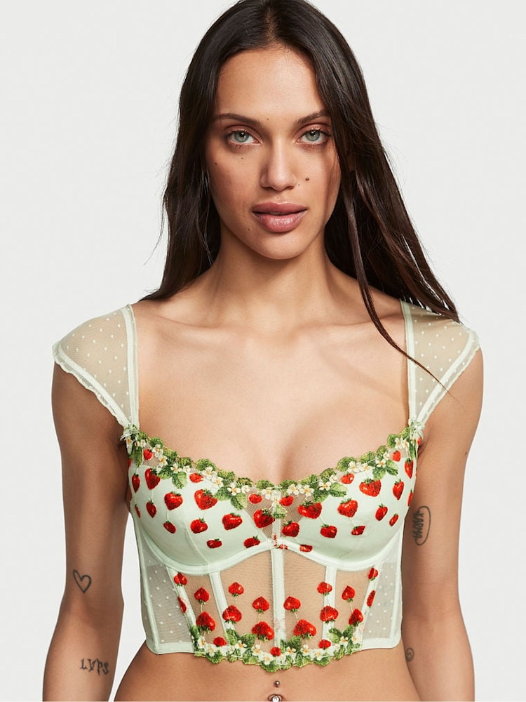 Victoria's Secret Pale Green Corset Strawberry Embroidered Bra - Image 1 of 4