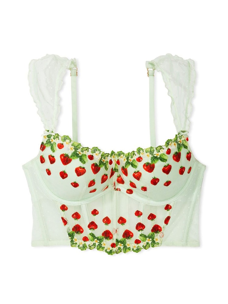 Victoria's Secret Pale Green Corset Strawberry Embroidered Bra - Image 4 of 4