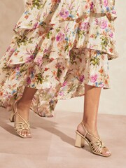 Love & Roses Gold Strappy Low Block Heeled Circle Sandals - Image 3 of 4