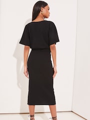 Lipsy Black V Neck Flutter Sleeve Belted Midi Dress - Image 2 of 4