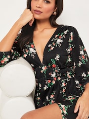 Lipsy Black Floral Petite Jersey Long Sleeved Channelled Waist Midi Dress - Image 4 of 4