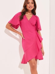 Lipsy Pink Short Sleeve Wrap Mini Dress - Image 1 of 4