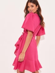 Lipsy Pink Short Sleeve Wrap Mini Dress - Image 2 of 4