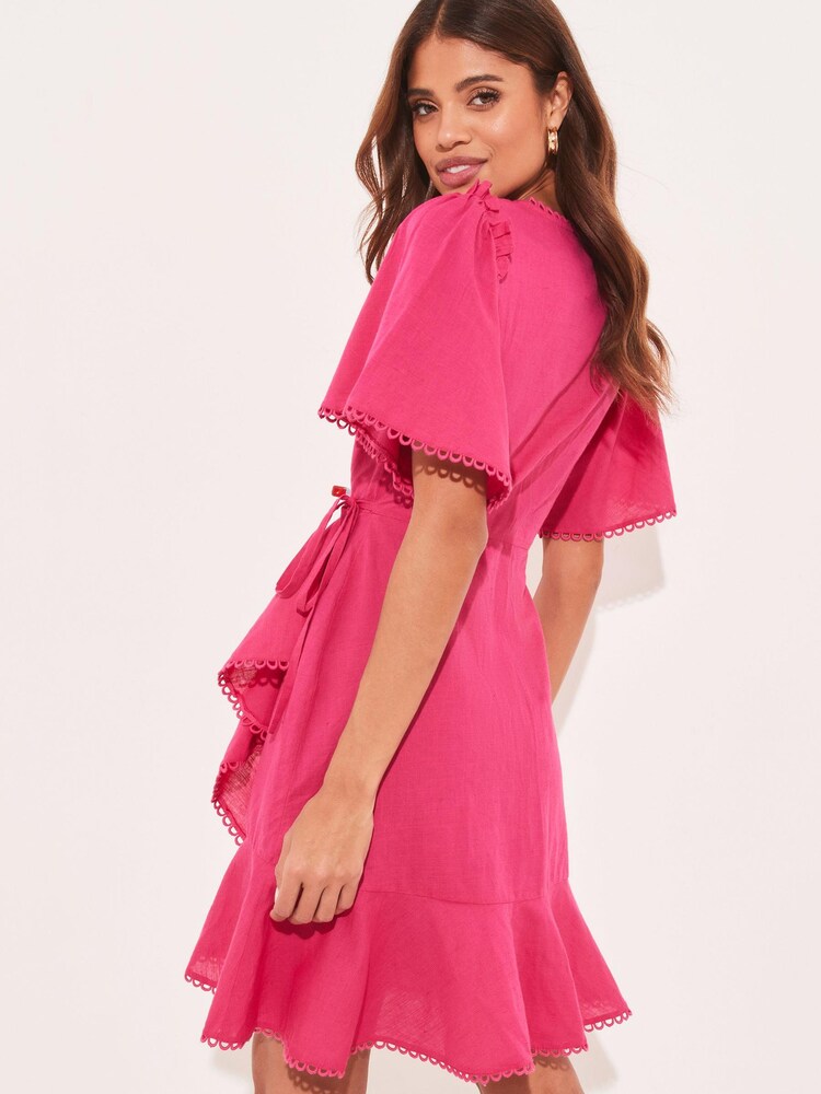 Lipsy Pink Short Sleeve Wrap Mini Dress - Image 2 of 4