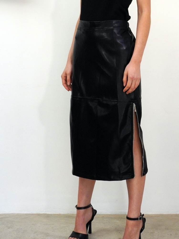 Religion Black Faux Leather Pencil Skirt With Side Zip Detail - Image 2 of 5