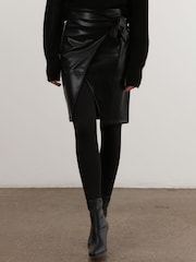 Religion Black Faux Leather Midi Wrap Skirt With Zip Pockets - Image 4 of 5
