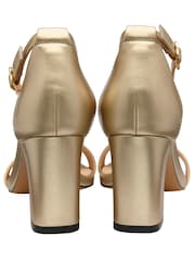 Ravel Gold Metallic Block Heel Sandal Buckle Fastening - Image 3 of 4