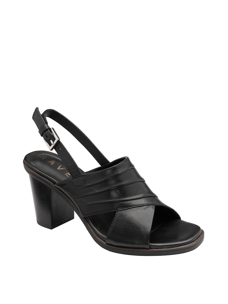 Ravel Black Leather Block Heel Sandal With Buckle Fastening - Image 1 of 4