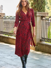 Sosandar Red Wrap Front Midi Wrap Dress - Image 1 of 1