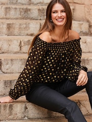 Sosandar Black Spot Bardot Top - Image 1 of 5