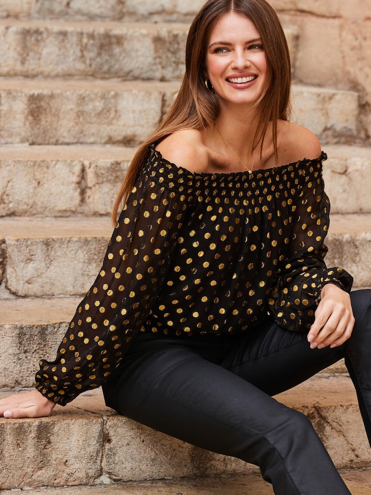 Sosandar Black Spot Bardot Top - Image 1 of 5