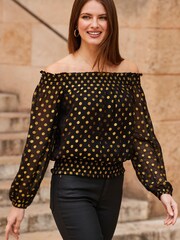 Sosandar Black Spot Bardot Top - Image 2 of 5