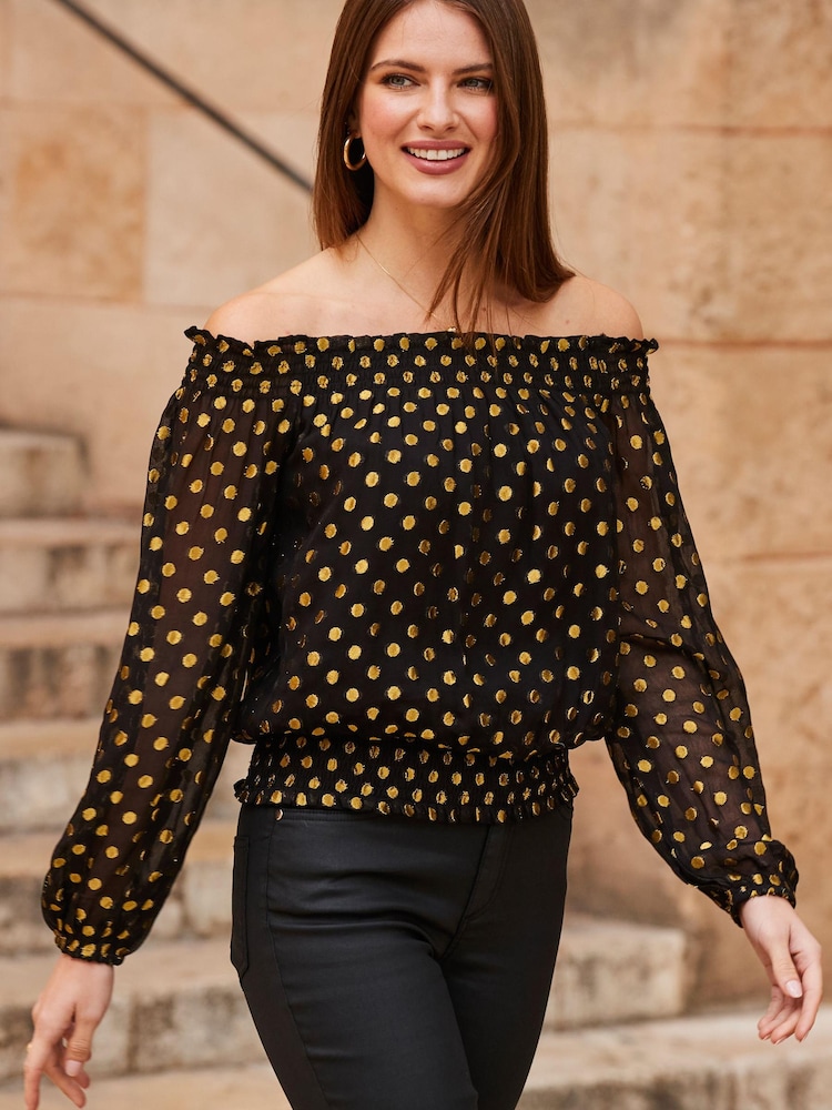Sosandar Black Spot Bardot Top - Image 2 of 5