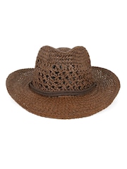 South Beach Brown Straw Summer Hat With Tie Cord Detail - Image 2 of 2