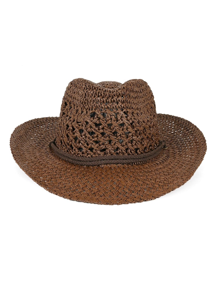 South Beach Brown Straw Summer Hat With Tie Cord Detail - Image 2 of 2 South Beach Brown Straw Summer Hat With Tie Cord Detail - Image 2 of 2
