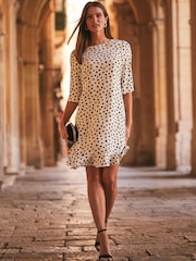 Sosandar White Ruffle Hem Shift Dress - Image 1 of 4
